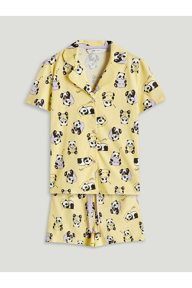 Panda Baskılı Kadın Şortlu Pijama Takımı - 5