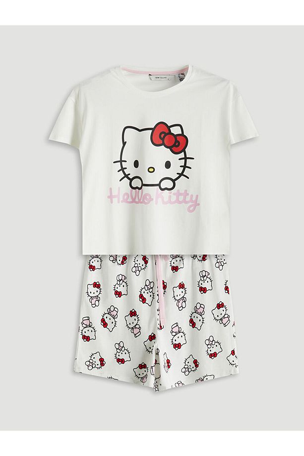 Hello Kitty Baskılı Kadın Şortlu Pijama Takımı - 5