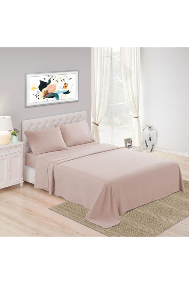 :طقم ملاءات سرير فاخرة سادة من 3 قطع، 300 خيط، 100 قطن غني - 1