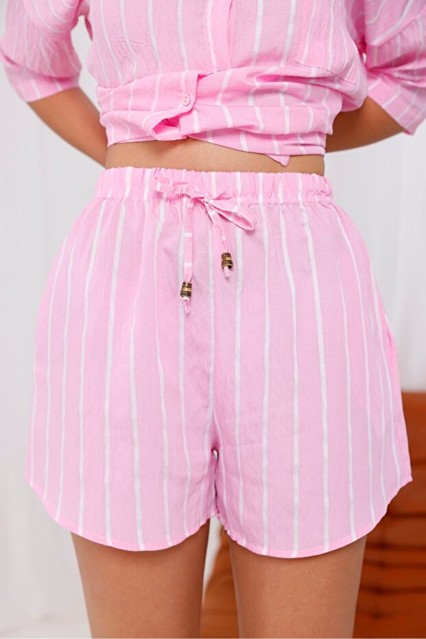 Pink Striped Summer Shorts Set - 7