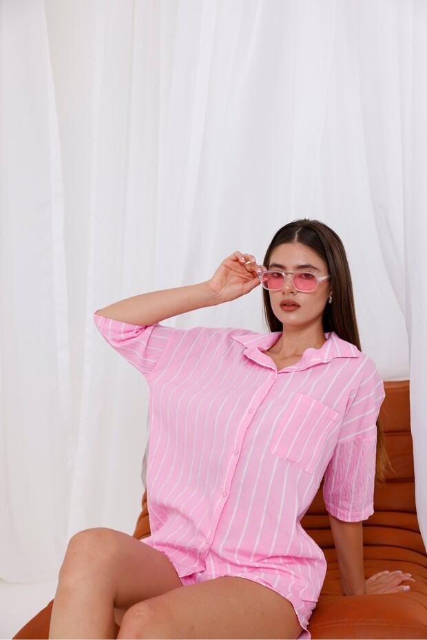 Pink Striped Summer Shorts Set - 6