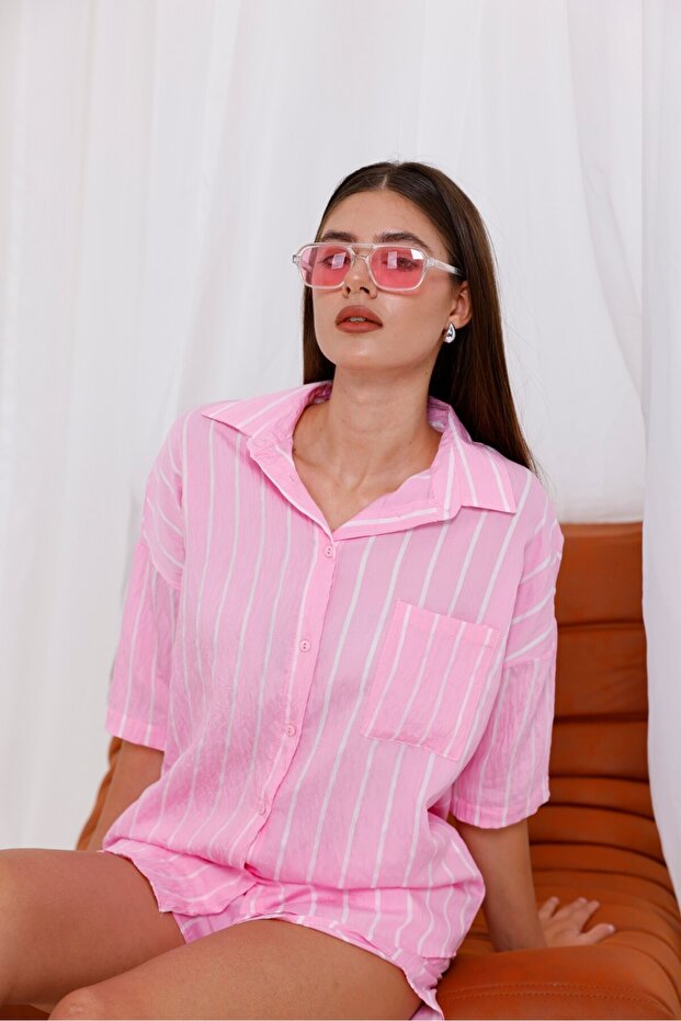 Pink Striped Summer Shorts Set - 5