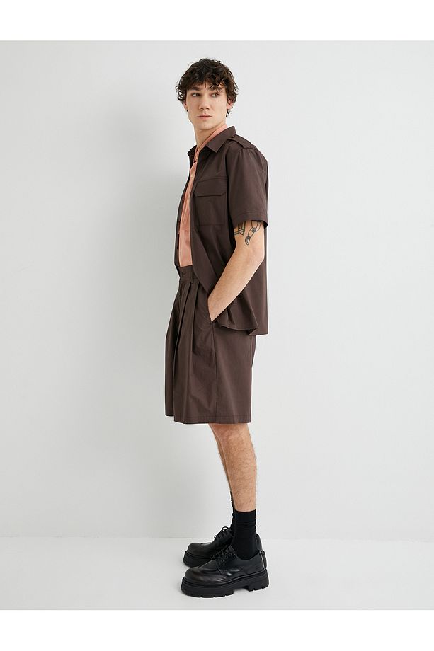 Yeni Sezon Kumaş Şort Oversize Pileli Chino Düğmeli Cep Detaylı - 1