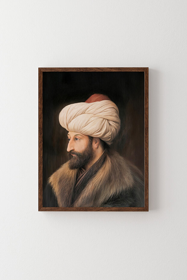 صورة السلطان محمد الفاتح - إطار خشبي منقوش