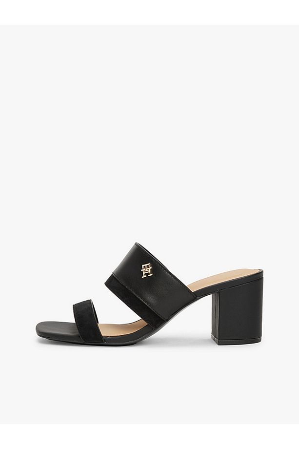 Leather Block Heel Mules - 8