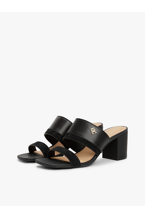 Leather Block Heel Mules - 3