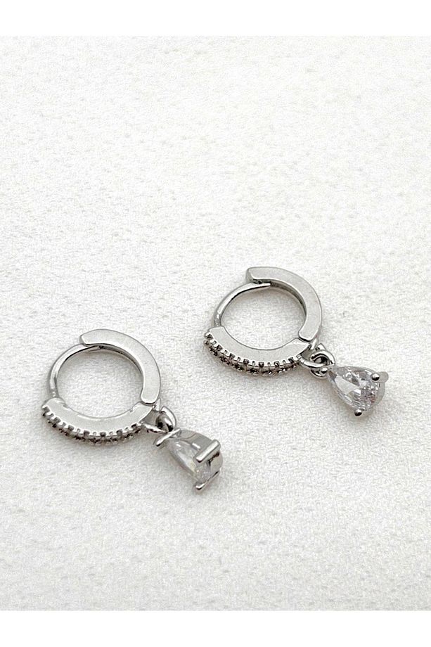 Zirkon Taşlı Damla Model Tek Taşlı Minimal Çelik Küpe - 2 cm - 5