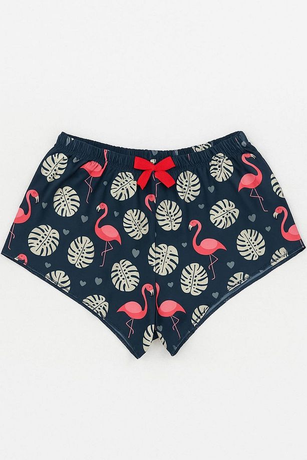 Renkli Flamingo Desenli Cepsiz Micro Kumaş Mini Kadın Şort - 3