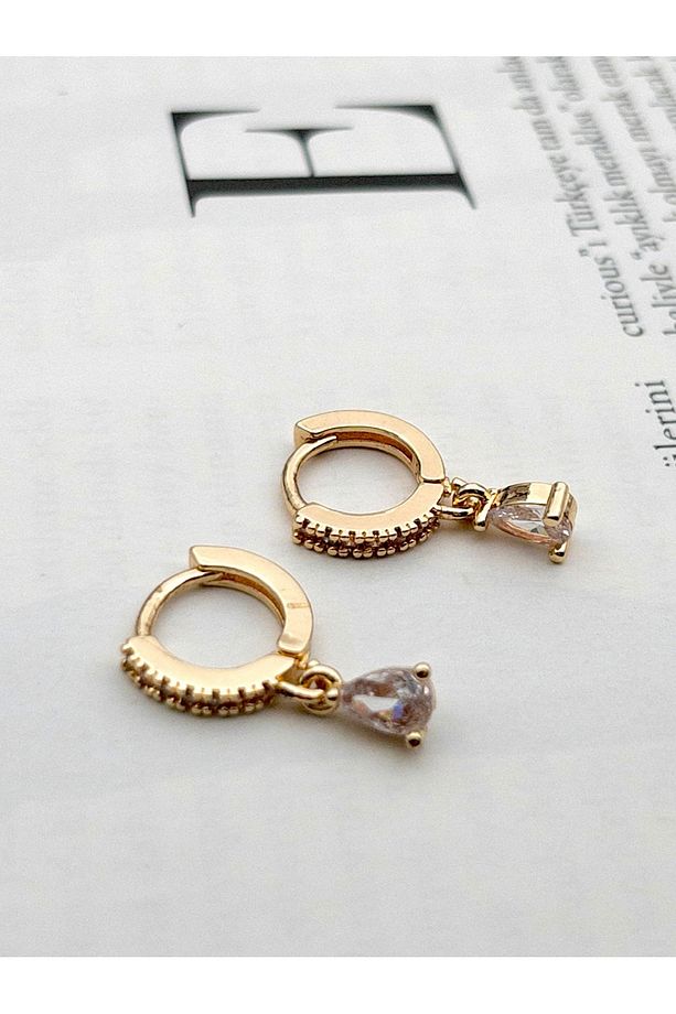 Zirkon Taşlı Damla Model Tek Taşlı Minimal Çelik Küpe - 2 cm - 2