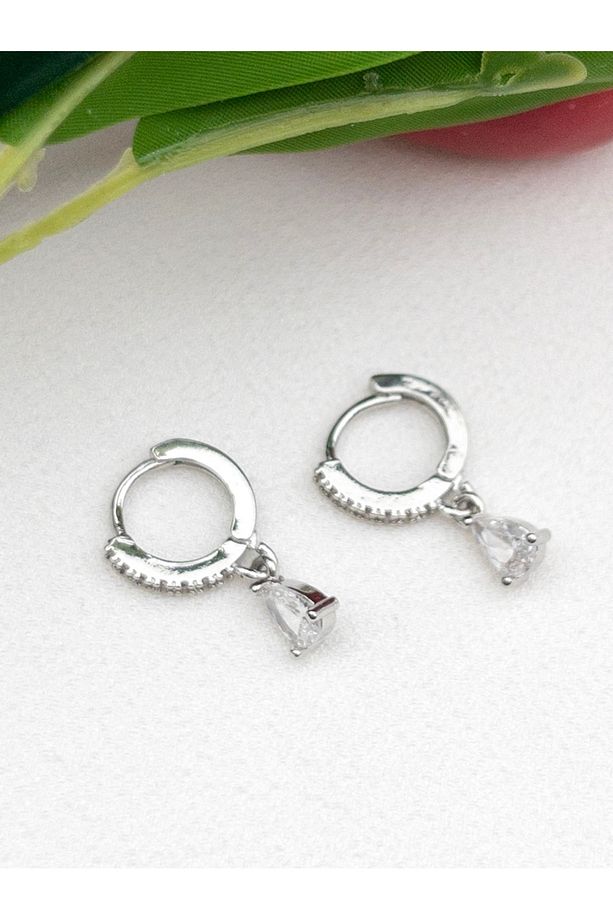 Zirkon Taşlı Damla Model Tek Taşlı Minimal Çelik Küpe - 2 cm - 4