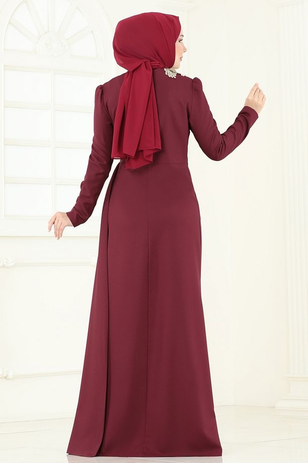 Nakış Detay Abiye Elbise ASM2810 Bordo - 4