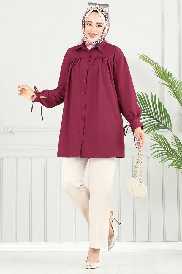 Manşeti Bağcıklı Tunik 4101PM271 Bordo - 1