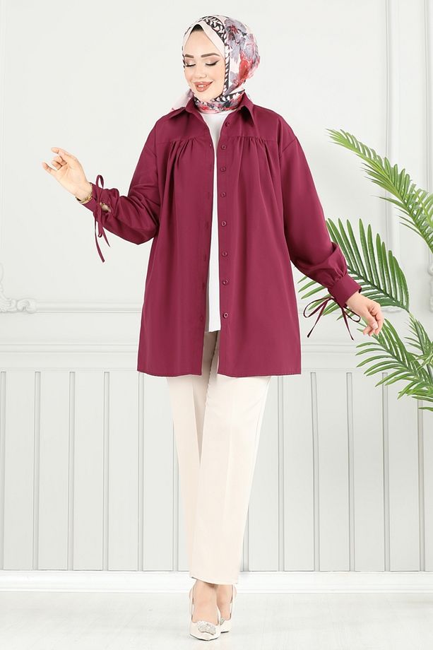 Manşeti Bağcıklı Tunik 4101PM271 Bordo - 2