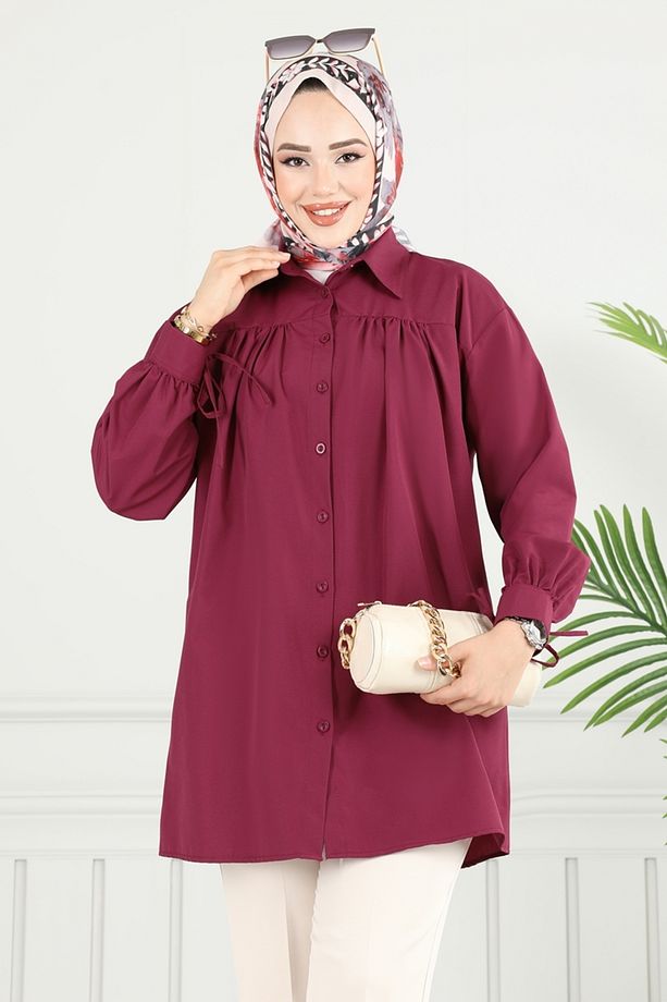 Manşeti Bağcıklı Tunik 4101PM271 Bordo - 3