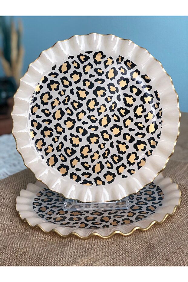 Leopard Patterned Crimp Serving Plate 6 Pieces - 1