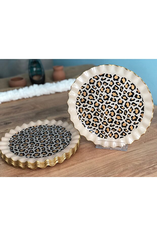 Leopard Patterned Crimp Serving Plate 6 Pieces - 2
