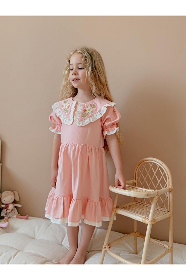 Yigit Butik Nakış İşlemeli Kız Çocuk Elbise - 1