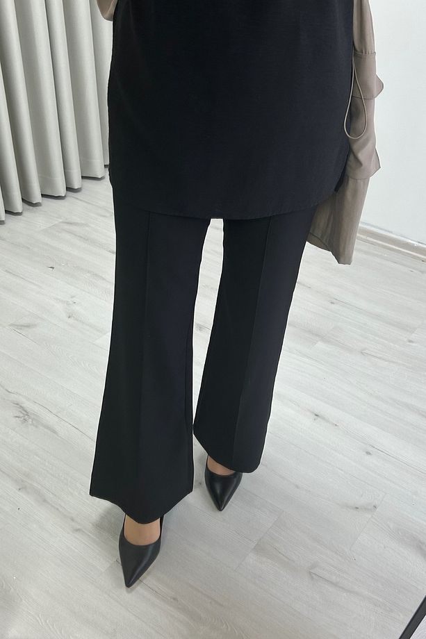 Krep Kumaş Çima Dikişli Beli Lastikli Pantolon - 6