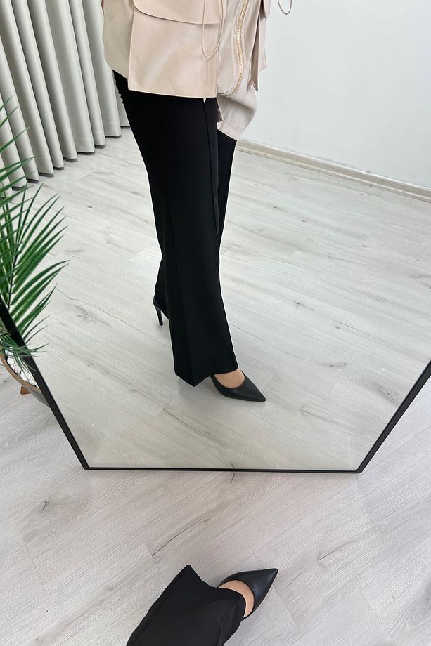 Krep Kumaş Çima Dikişli Beli Lastikli Pantolon - 3