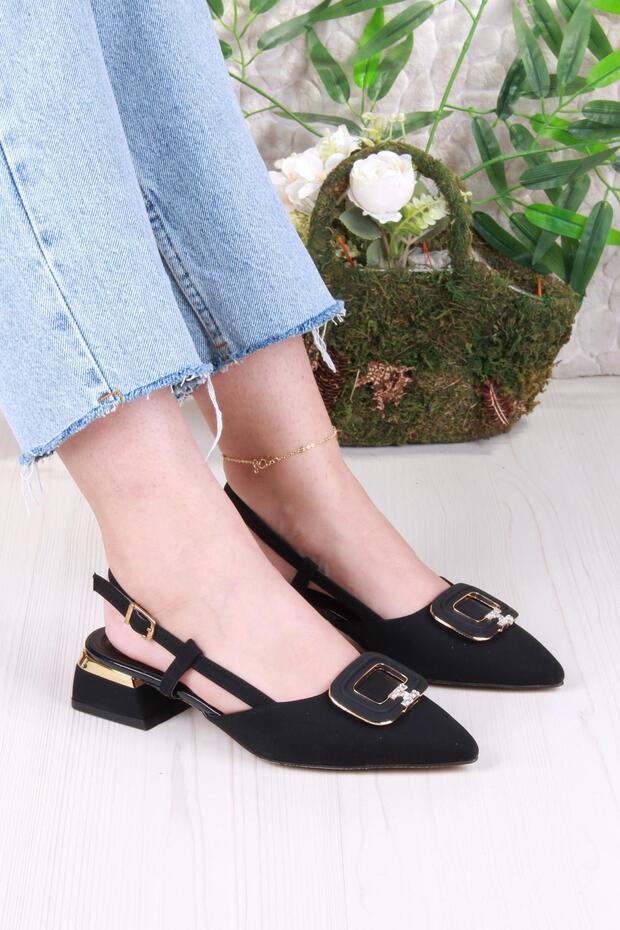 032-5802 Fls Satin Buckle Detailed Low Heel Open Back Closed Front Women's Shoes
