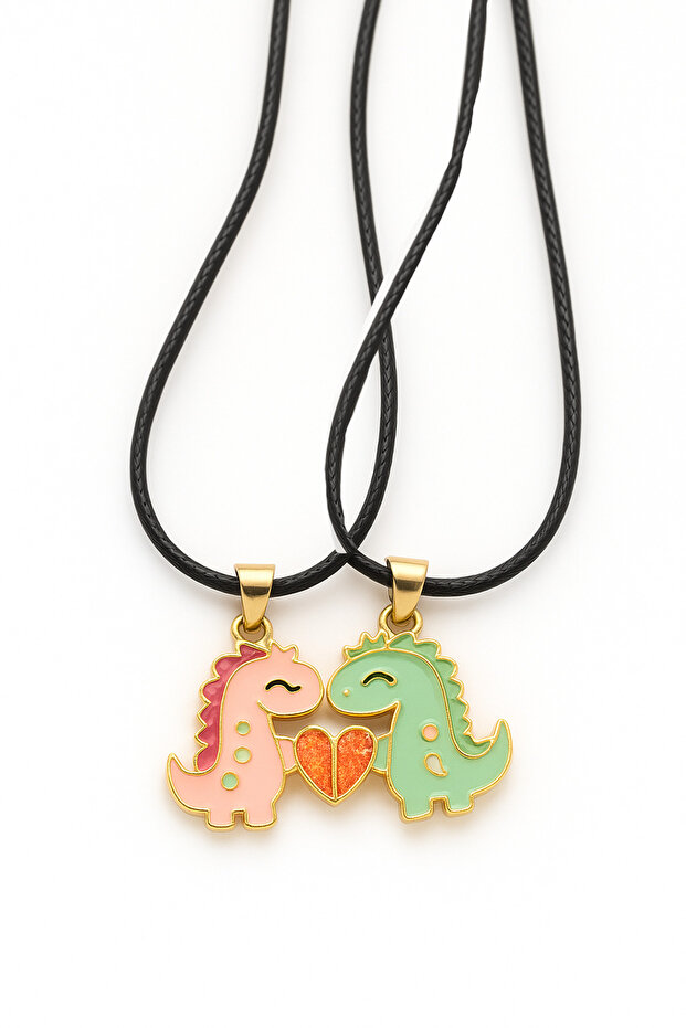 Magnetic Cat and Dinosaur Design Leather String 2-Piece Children's Youth Necklaces Friendship Necklace
