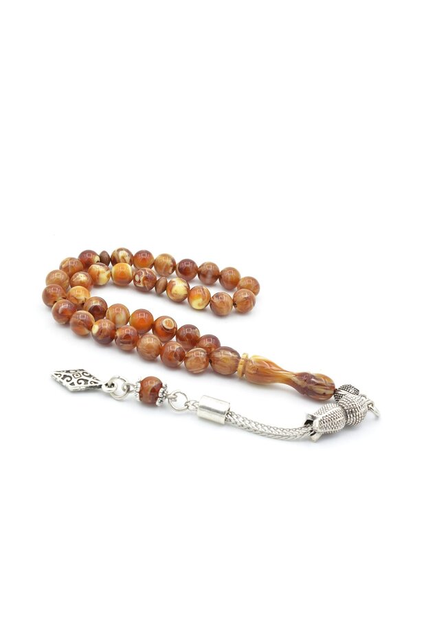 Sphere Cut Ankle Length Brown White Beirut Amber Prayer Beads