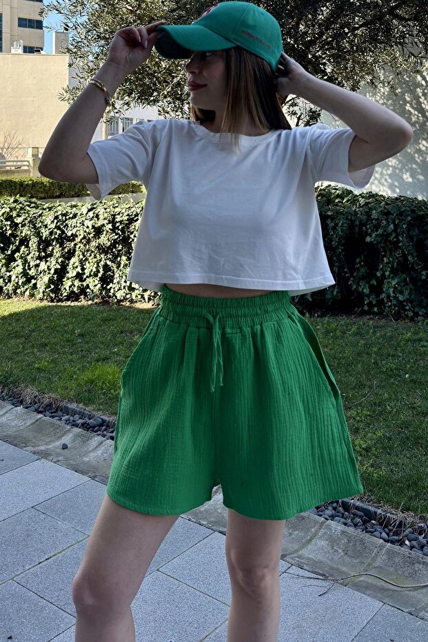 Women's Green Casual Shorts - 700-3425