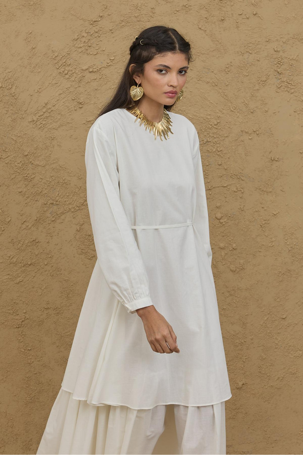 Katlı Vual Elbise Ekru - 3