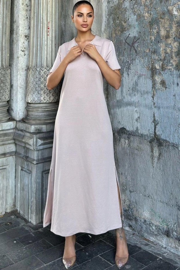 Women's Mink Polo Collar Two-Thread Slit Detailed Sports Wear-Remove Dress - 700-3525