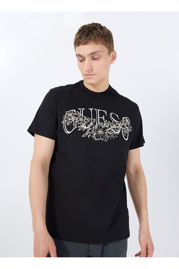 Bisiklet Yaka Desenli Siyah Erkek T-Shirt M5GI17K8FQ4JBLK SS CN GUESS FLOWER - 3