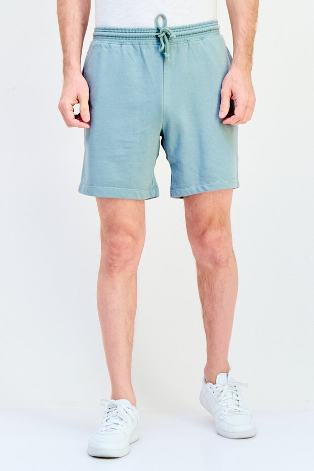 Men Solid Basic Shorts, Sage Green - 1