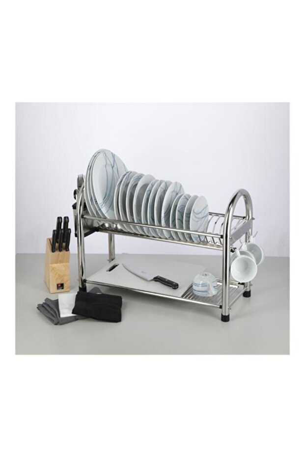 رف أطباق بارفيه كبير ذو طبقتين فضي DQ-6264A2 - 6