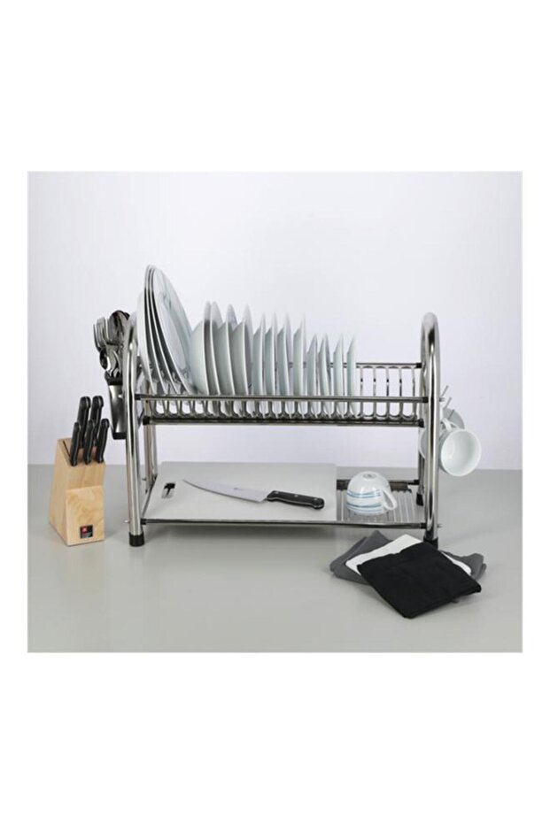 رف أطباق بارفيه كبير ذو طبقتين فضي DQ-6264A2 - 5