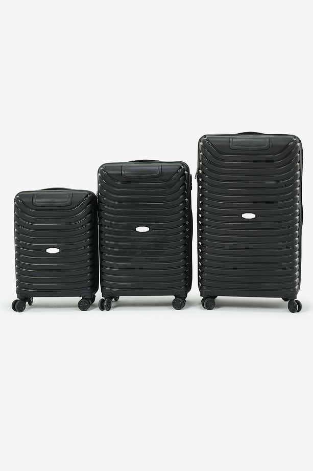 Unisex Siyah 3'lü Set Silikon Kırılmaz PP Valiz - 4