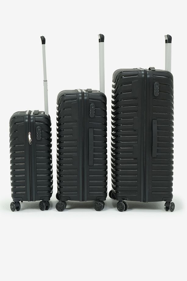 Unisex Siyah 3'lü Set Silikon Kırılmaz PP Valiz - 3