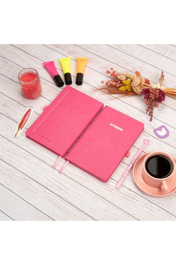 13x21 Cm Pembe Deri Sert Kapak Noktalı Tarihsiz Dikişli Not Okul Not Okul Defteri - 3