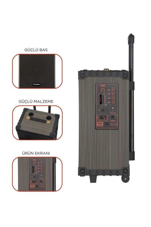 D46 Kahverengi USB, TF, BT, TWS, FM Çift Mikrofonlu Hoparlör Parti Speaker - 3