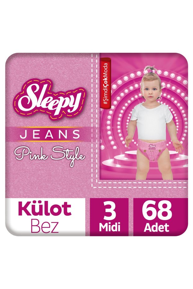Pink Jeans Panty Diapers 3 Number Midi 2-Piece Jumbo 68 Pieces