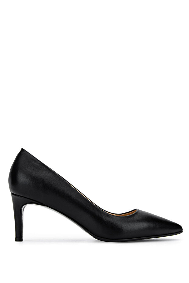 Women's Genuine Leather Black Leather Heeled Shoes