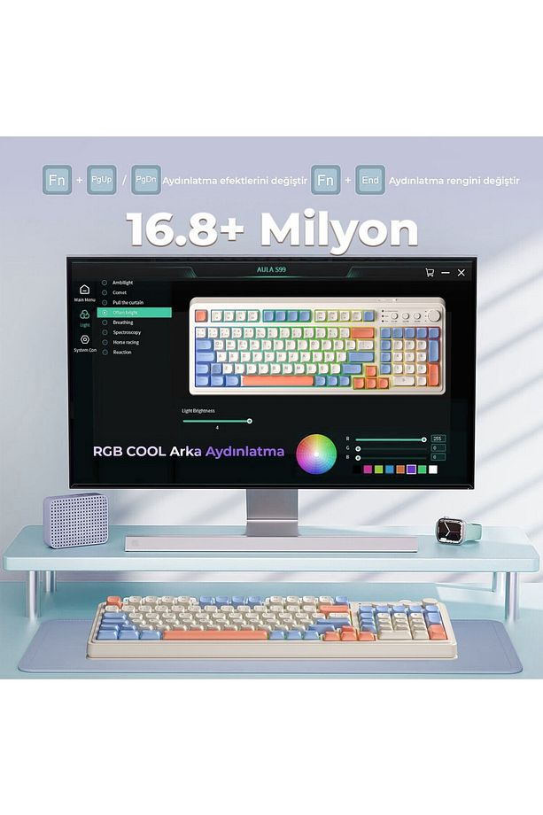 S99 Retro Rgb Gaming 3 Modlu Bluetooth/2.4ghz/usb-c Kablosuz Makrolu Türkçe Q Klavye Turuncu - 5