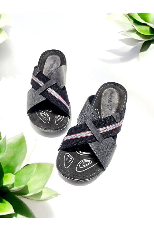 Cross Design Leather Insole Home and Outdoor Slippers