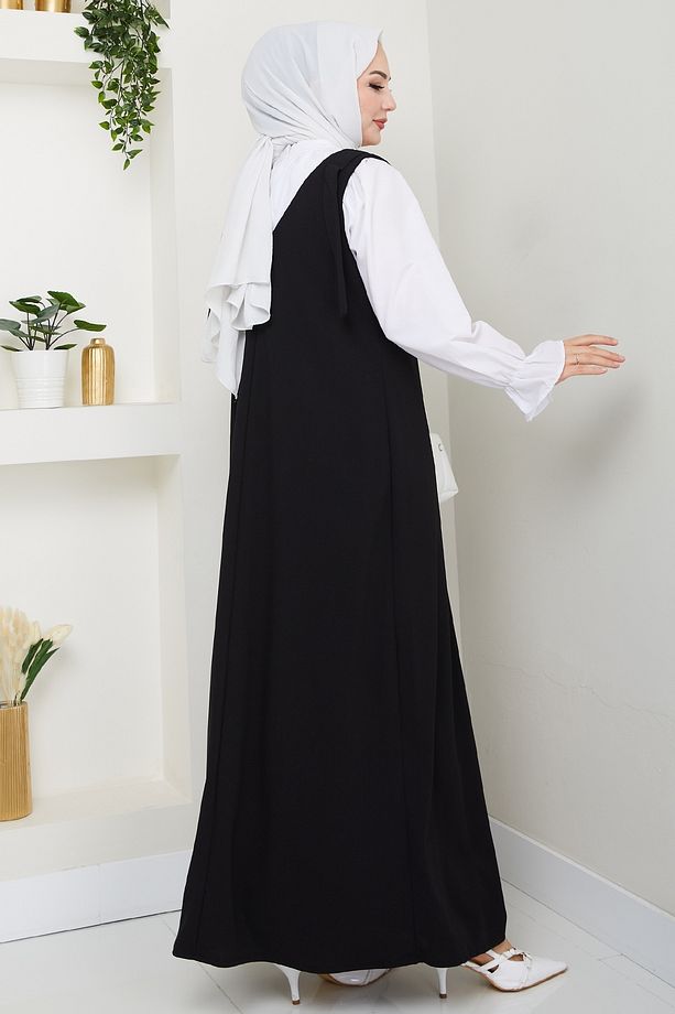 Double Krep Jile Siyah Elbise - 5