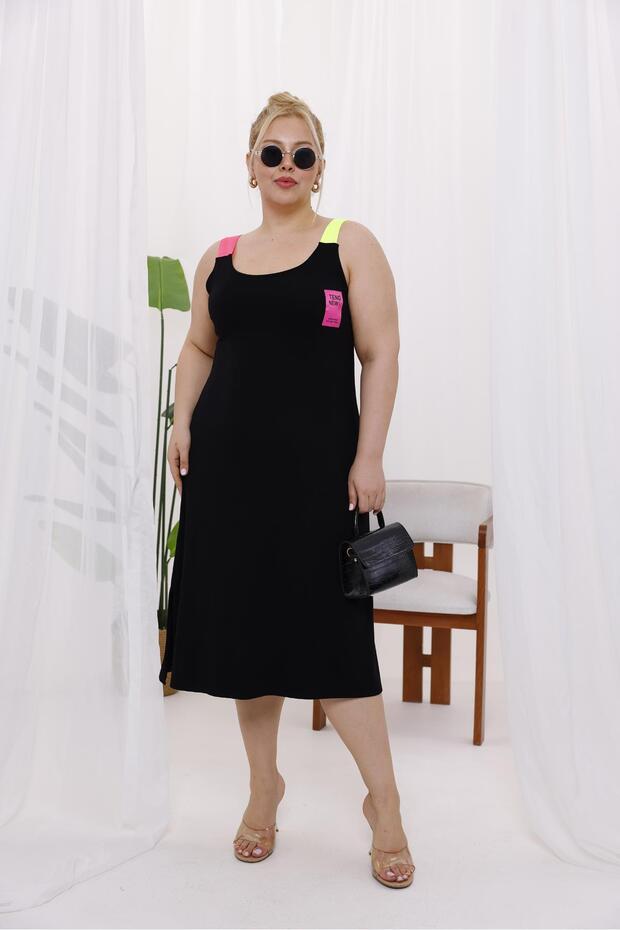 Plus Size Modal Cotton Dress with Neon Stripe Detail