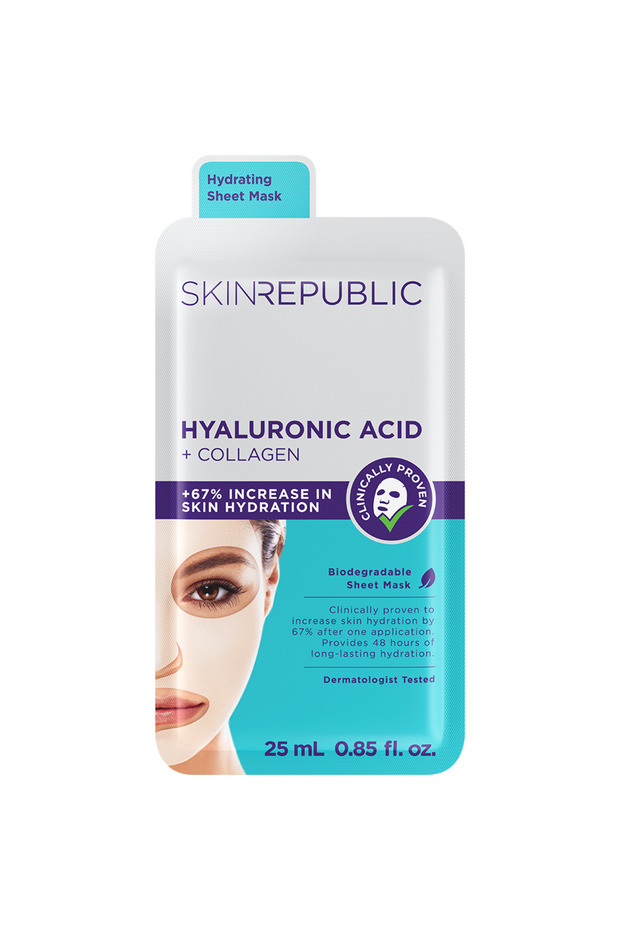 Skin Republic Hyaluronic Acid + Collagen Sheet Mask 25ml. Provide 48-Hours of Long-Lasting Hydration
