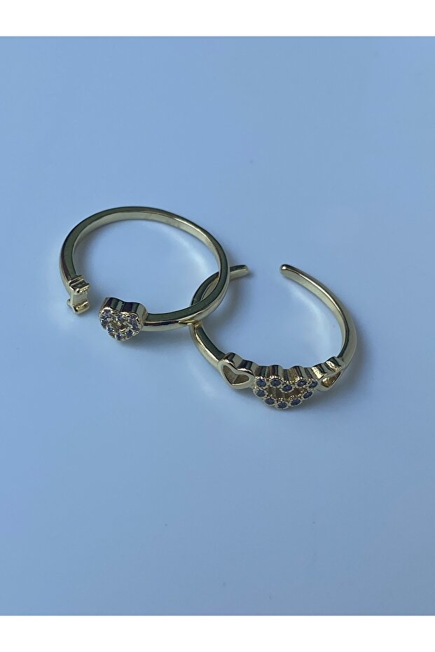 طقم خواتم مزدوجة موديل قلب وحجر قابل للتعديل - 4