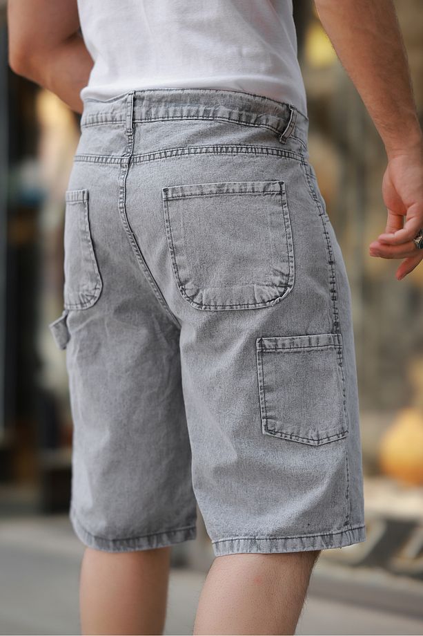 Erkek Bol Paça Baggy Gri Kot Şort - 3