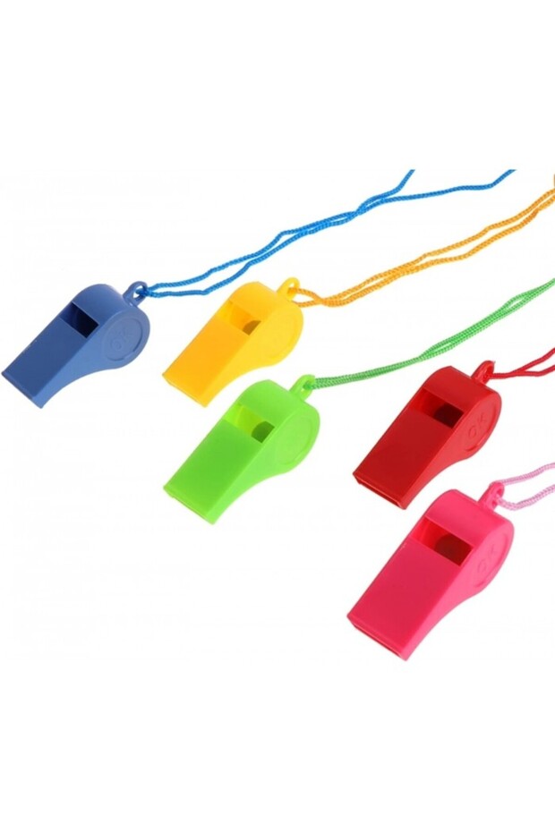 Set 5 fluiere cu snur arbitru, Plastic, Multicolor - 1