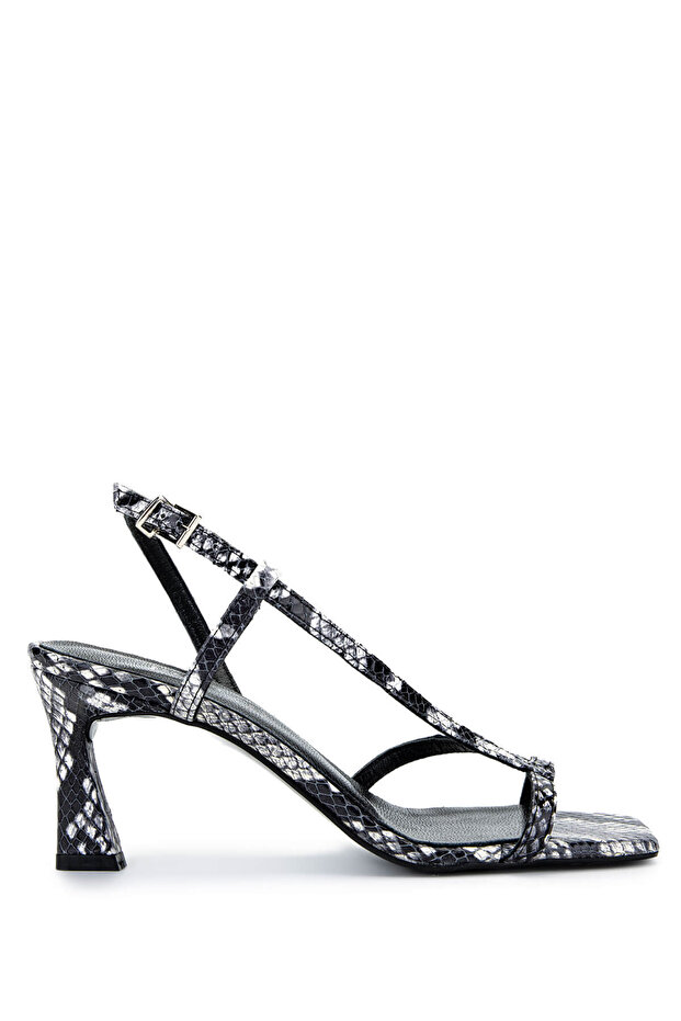 Women's Genuine Leather Black/White Snake Heeled Shoes
