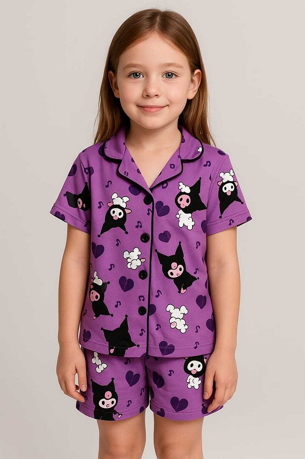 Kız Çocuk Pijama Takımı Kısa Kollu Şortlu - 3