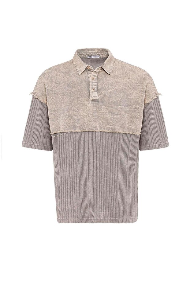 Washable Oversize Polo Neck T-Shirt Stone